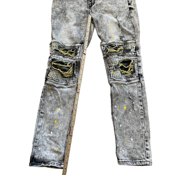 Create 2MRW Denim Paint Straight Leg Jeans Men's Size 34X32 Gray Distressed - Picture 8 of 12
